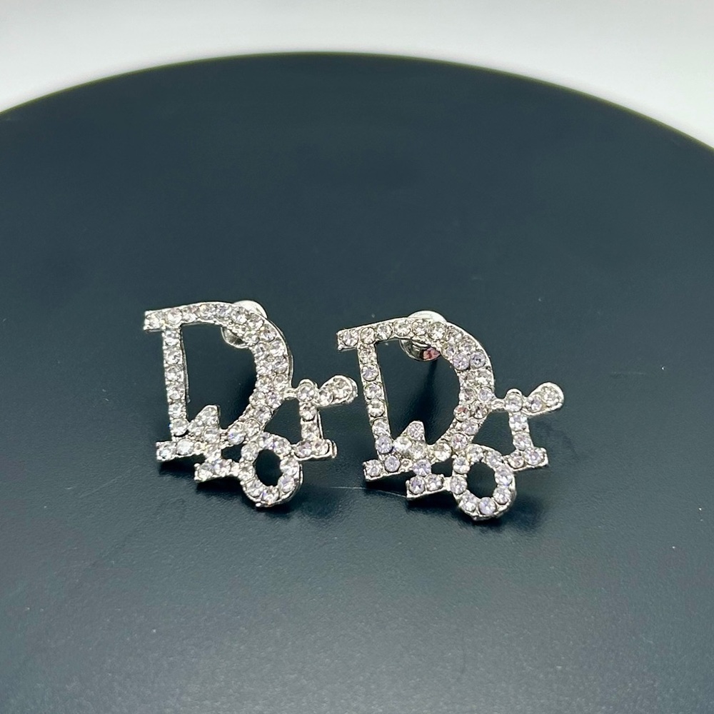 Silver Earrings with Rhinestone Accents - Picture 2 of 4